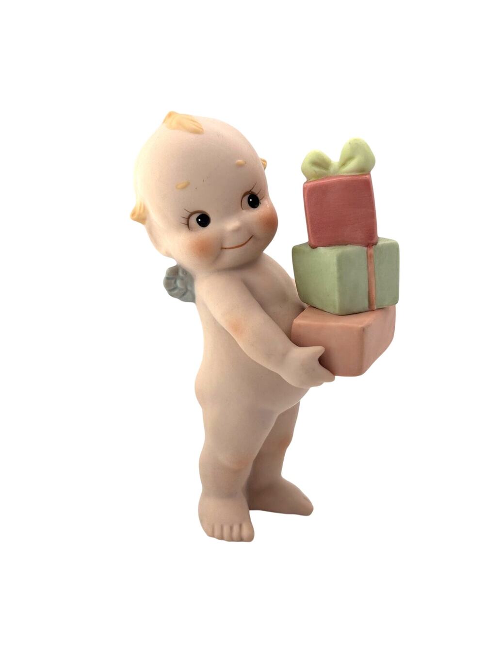 Adorable Vintage 1992 Jesco Rose O'Neill Porcelain Kewpie Doll Holding Gifts